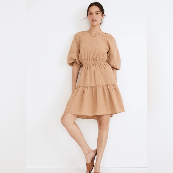 Seersucker Puff-Sleeve Cutout Mini Dress - Picture 2 of 6